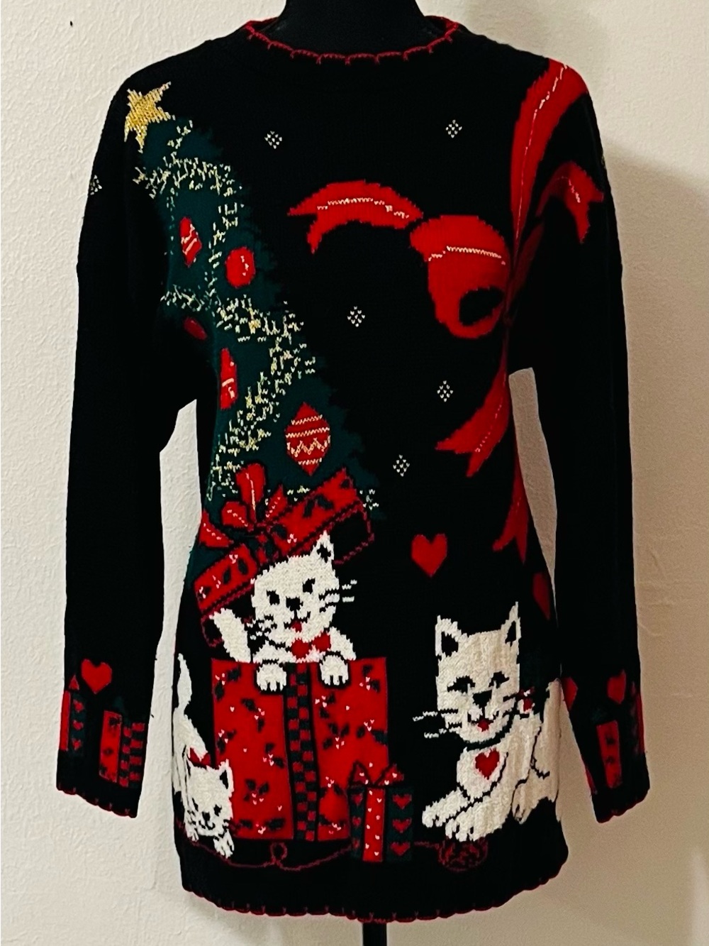 Vintage Nutcracker Shimmery Cat Ugly Holiday Crewneck Sweater Y2K 90’s Novelty